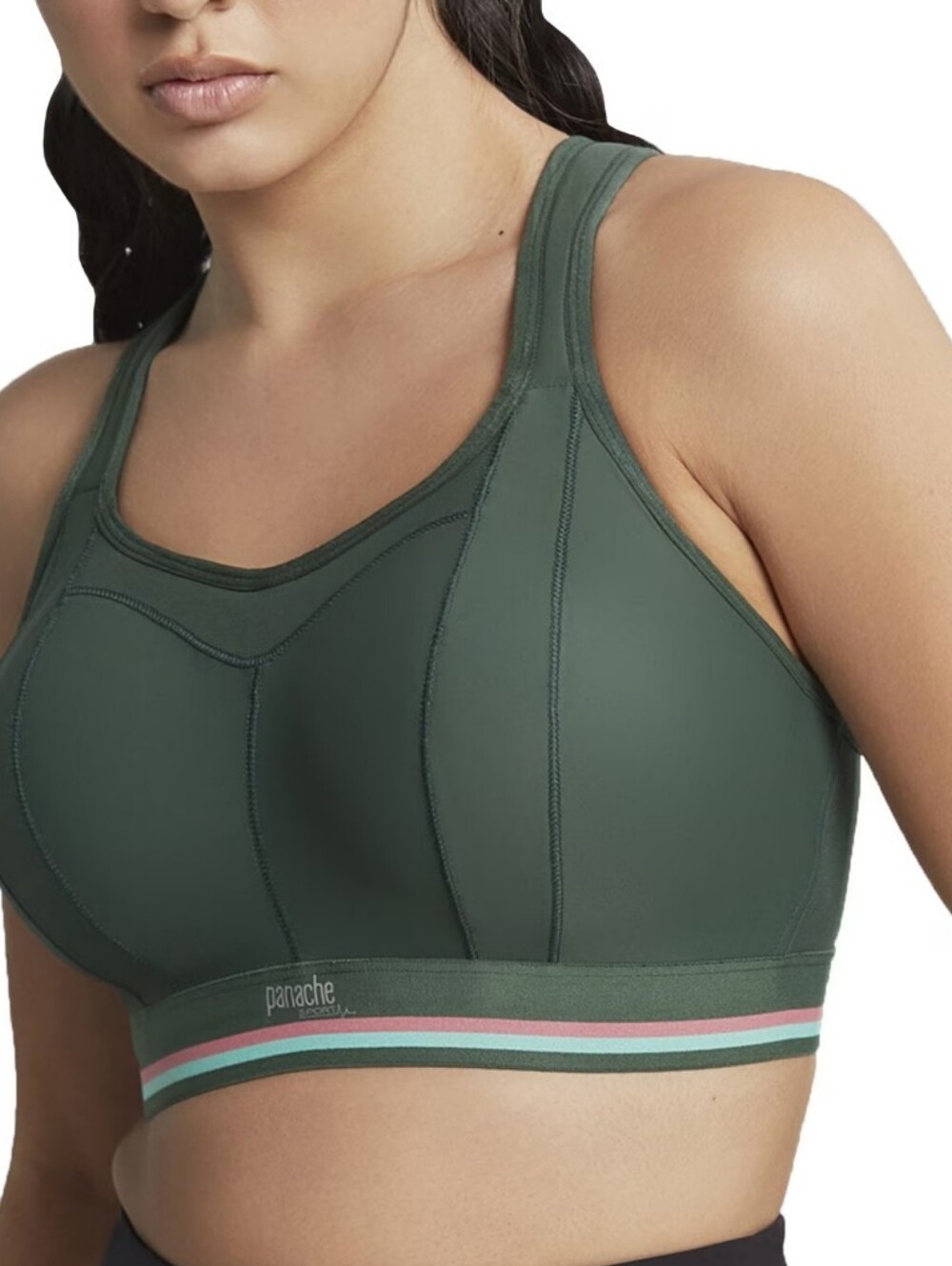 Panache Dark Green High-Impact Sports Bra with Striped Underband